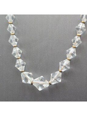 Vintage Art Deco Gold Filled Crystal Necklace 18" Clear Faceted Bicone Beads